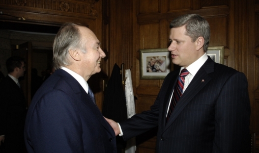 Hazar Imam with Prime Minister Stephen Harper of Canada at the Global Centre fro Pluralism, Ottawa